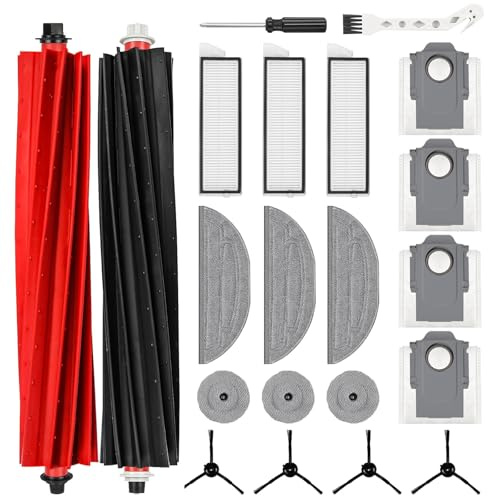 21 Stück Zubehör für Roborock S8 MaxV Ultra Saugroboter, Ersatzteile mit 2 Hauptbürste, 4 Staubbeutel, 4 Seitenbürsten, 3 Filter, 3 Wischtücher, 3 Seitenwischer, 1 Reinigungsbürste, 1 Schraubendreher