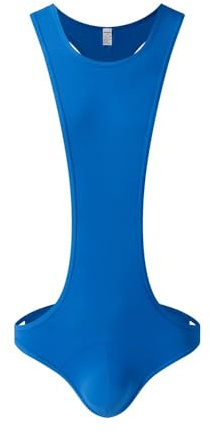JOCKMAIL Men's Sexy Leotard Bodysuit Thong Hanging Neck Integrated Jumpsuit Underwear Thong Underwear Swimsuit Swimwear (Blue, L)