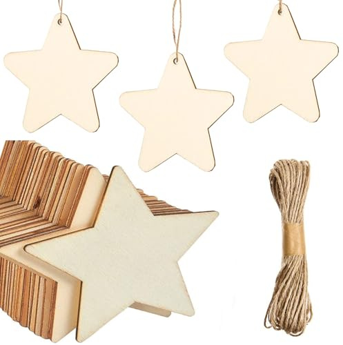 XineYuor Große Holzsterne,10PCS Holzsterne Zum Basteln,Sterne Holz mit Juteseil,Holz Stern Scheiben Holzsterne zum Aufhängen für Christbaumschmuck Weihnachtsbaumanhänger (15CM)