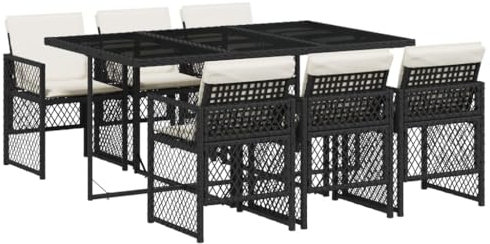 vidaXL Garten Essgruppe 7-TLG., Gartenmöbel Set mit Kissen, Gartengarnitur Tisch 6 Stühle, Sitzgruppe für Garten Terrasse, Schwarz Poly Rattan