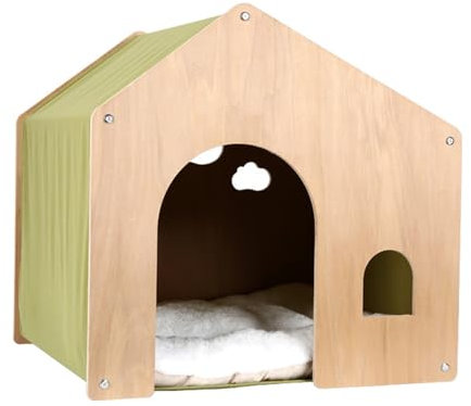 Hundebox Holz Hundebox Faltbar Umweltfreundlich Ganzjährig Belüftet für Einfache Installation Geeignet für Kleine und Mittelgroße Hunde 4 Farben(Green)