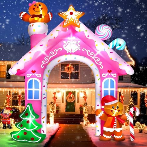 Kalolary Decoración Inflable de Navidad Decoración Navideña con LED Incorporados para Partido, al Aire Libre Decoración (Arco de Pan de Jengibre)