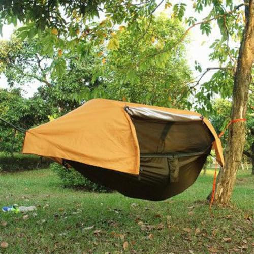 Wrobelax Outdoor-Camping-Hängemattenzelt mit Regenschutz, Reise-Hängematten-Zelt, kann 200 kg tragen, bietet Platz für 2 Personen (290 x 145 cm) (Farbe: Orange)