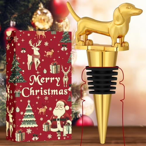 LKKCHER Dackel-Weinverschluss, Gold, Kautschuk, Perfekt für Weihnachtsgeschenke