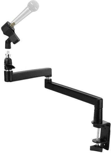 QWORK® Low Profile Mikrofonarm mit Kabelkanälen für Schreibtisch - Vollständig auf 80cm Erweitert - ​​3/8 Gewinde mit 1/4 5/8 Adaptern - für Podcasting, Streaming, Gaming und Home Office