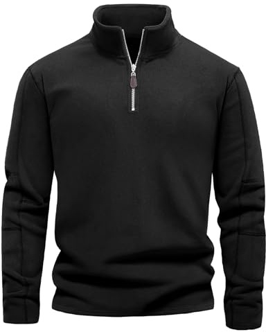 Lonya Polaire Pull Homme Hiver Chaud 1/4 Zip Sweat sans Capuche Montant Sweat-Shirt Manches Longues Casual Pullover