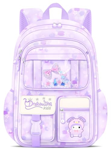 Tanou Zaino Bambina Scuola Elementare, Zaino Elementari Leggero per Bambine dai 7 agli 11 anni, Zaini Stile Frigorifero Kawaii per Viaggi Scolastici, 22 Litri, Viola