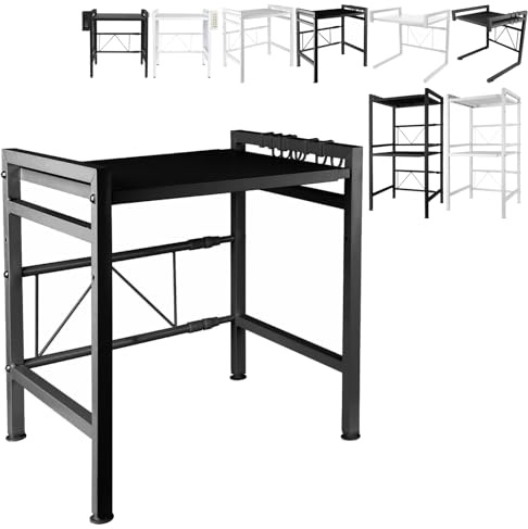 XUANYU Support d'étagère Extensible pour Four à Micro-Ondes avec Étagère de Rangement Métal Rangement de Cuisine avec Crochets Plastique Gain de Place (Noir A à 2 Niveaux)