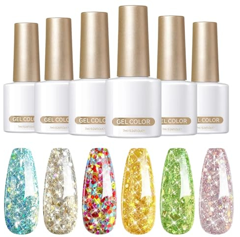 Glänsande nagellack Gelnagellack | 6-färgs glansig finish UV LED blötläggning i 7 ml nagelmanikyrsats, långvarig glänsande gelpolsk, handhållen medicinsk vård