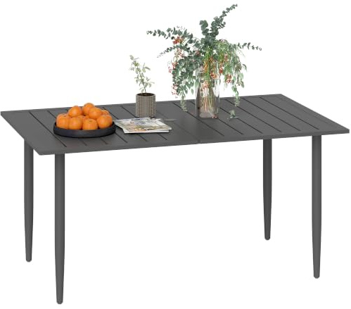 Outsunny Gartentisch 150x90cm Wetterfest mit Schirmloch aus Stahl Schwarz | Balkontisch, Lamellendesign, Outdoor Campingtisch, Beistelltisch, Rechteckig, Terrassentisch, für Garten Balkon