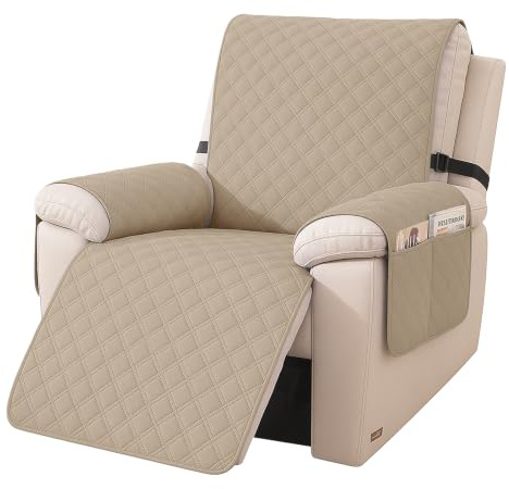YSTELLAA Funda Sillon Relax Reclinable 1 Plaza, Impermeable Funda Sillon, Fundas para Sillones con Bolsillo Laterales, Mascotas, Antiarañazos(1 Asiento, Caqui)