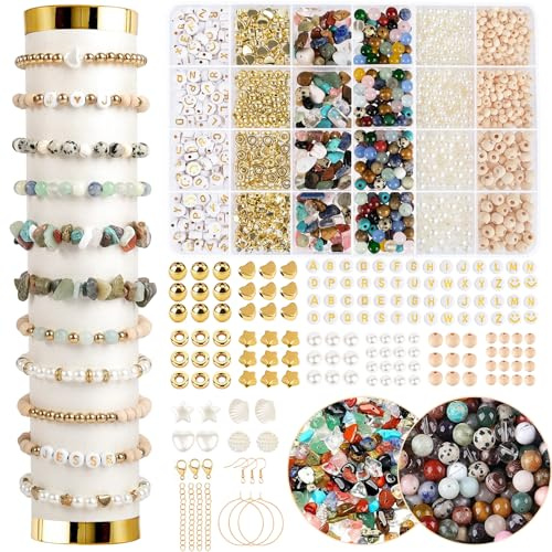 EUES 6mm Natürliche Mehrfarbig Perlen für Armbänder, Edelstein Perlen Set Perlen Armbänder Selber Machen,Glasperlen Set mit zum Auffädeln für Ketten Ringe Handykette Schmuckherstellung Kit