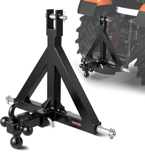 VEVOR Attelage 3 Points avec Récepteur 5 cm, Fixation Rapide 3 Points, avec 3 Boules de Remorquage, Adaptateur Barre de Remorquage Robuste pour Travaux Agricoles pour Plupart Tracteurs à Attelage 5 cm