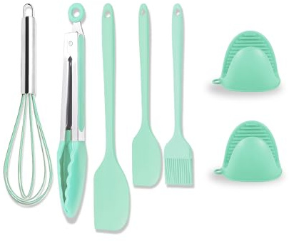Set di 6 utensili da cucina in silicone con guanti da forno per cuocere, grigliare e friggitrici ad aria (verde)