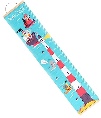 Sosoport Wachstumstabelle Ölleinwand Kinderzimmer mit Holz Nordische Rollbar und Einfach Aufzuhängen zur Aufbewahrung Wandbehang Lineal mit Leuchtturm Muster Zimmerdekoration
