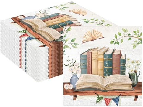 MORAINJAY 40 Stück Buch Party Servietten, Papierservietten Lesen Motto, Geburtstag Bibliothek Party Tischdeko Kinder Erwachsene