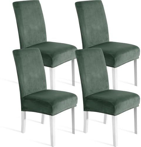 Ystyle Weich Stuhlhussen Samt Stretch 4er Set, Hell Grün | Universale Stuhlüberzug, Waschbar Dekoration Stuhlüberzieher, Stuhlhussen Kratzfest Hochlehner für Haus Hotel Bankett