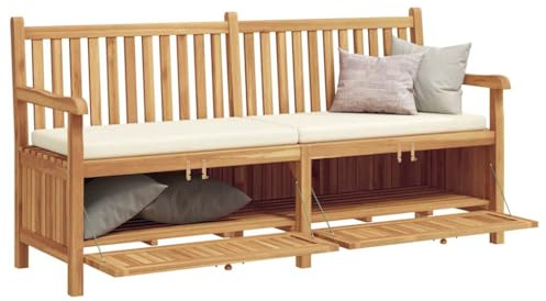 vidaXL Gartenbank mit Speicher 180 x 60 x 90 cm Massivholz Teak, Garten & Terrasse, rechteckige Aufbewahrung, rustikaler Holzbank, Teak-Möbel, Sitzgelegenheit, Deko