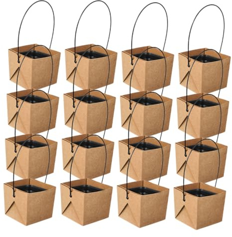 Toyvian 16 Juegos Mini Macetas Cuadradas Impermeables para Suculentas Drenaje y Envoltura Kraft para Decoración Interior Escritorio Ventana Oficina