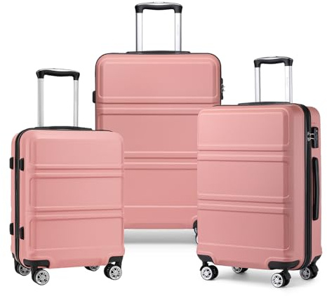 KONO Kofferset 3 Teilig Hartschale Leicht ABS+PC Koffer Handgepäck/Mittelgroß/Groß Reisekofferset mit TSA Schloss und 4 Rollen, Nude