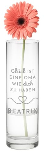 polar-effekt Oma Geschenk Blumenvase aus Glas mit personalisierter Gravur - Transparente Vase mit Namen - Ideal als Deko für Zuhause - Perfekt für Tulpen & Rosen