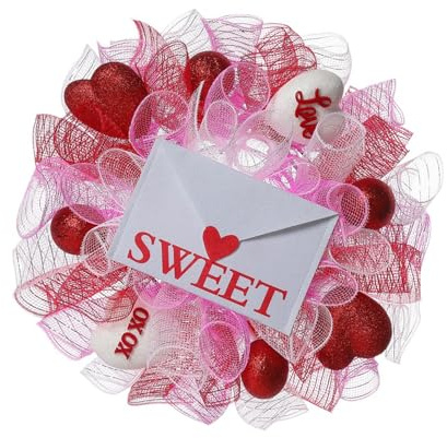 Corona di San Valentino artificiale 40 cm dolce busta per porta d'ingresso tavolo matrimonio centrotavola San Valentino ghirlanda in tessuto