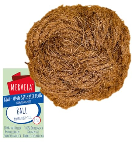 MERVELA Bola de lana de coco 100% para perros, juguete natural y biológico, cuidado dental y duradero, adecuado para todos los tamaños de perros (pequeño/4-5 cm)
