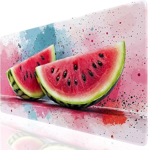 Wassermelone Mauspad XXL, Rot Mousepad 900x400x3mm mit Genähten Kanten, Mauspad Großes Schreibtischauflage, Mousepad Wasserdicht rutschfest, Desk Mat Vernähte Kanten, für MacBook, Laptop DE-8348