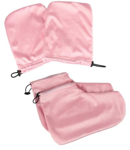 PRETYZOOM Guantes y Cubiertas para Pies Color Rosa, para Mantener la Cera Caliente Juego de 2 Pares de Algodón y Felpa y Maximizar la Hidratación para Baño de Parafina en Tratamientos