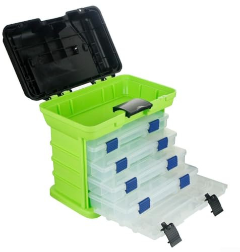 Yuanpgky Tragbare Angelbox mit Griff, 4-lagige Aufbewahrungsbox für den Außenbereich, ABS-Werkzeugkasten mit faltbarem Griff und Sitzfunktion, 17 x 27 x 26 cm, Grün