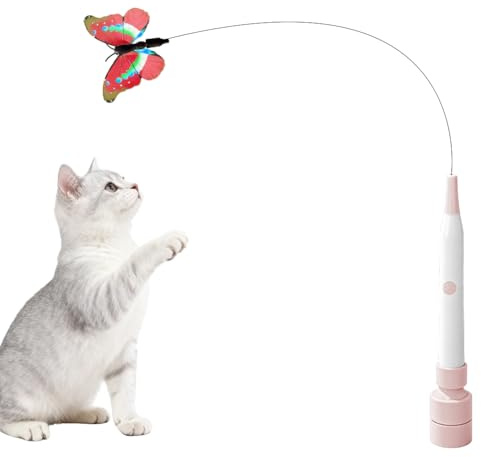 Peelanmall Katzenspielzeug Elektrisch,Katzen Spielzeug Katzenangel mit Saugnäpfen,360° Drehbar Katzenspielzeug Selbstbeschäftigung,Natürlich Interaktives Katzenspielzeug für Katzen (Rosa und Weiß)