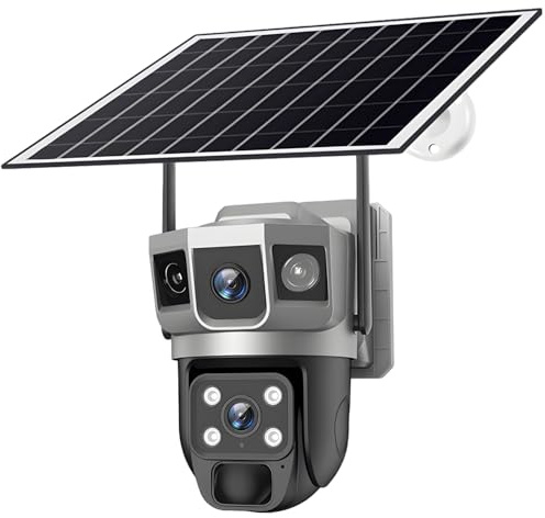 Vestamore Telecamera di sorveglianza wireless a energia solare, capacità 4G, doppie lenti, HD, resistente alle intemperie Ip66, sistema di monitoraggio della sicurezza