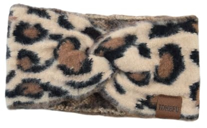 Whakano Leopardenmuster Stirnband für Damen,Plüsch Winter Ohrenwärmer,Haarband Haarreifen,Modisch Breit Kopfband Elastische Haarschmuck Headbands für Alltag,Fitnessstudio,Yoga,Sport,Waschen,Beige