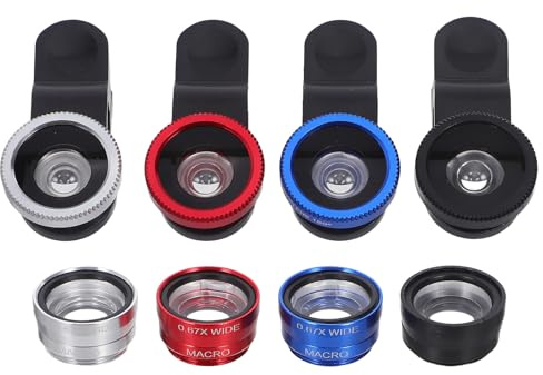ELAYARD Objectif Facile et Angle Grand Fisheye en Verre Macro 4pcs Kit D'objectifs Alliage D'aluminium Léger à Transporter pour Téléphone Portable pour Aventures et Événements