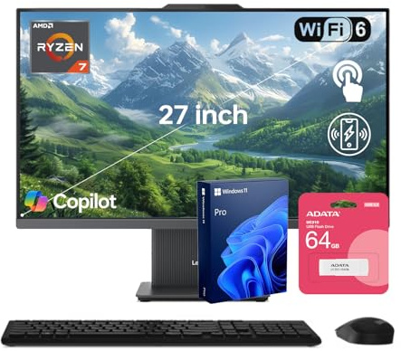 Lenovo IdeaCentre Premium All-in-One PC, 27 FHD 100Hz Display, AMD Ryzen 7 8845HS, 64GB DDR5 RAM, 2TB SSD, Wi-Fi 6, Win11 Pro, Wireless KB & M, Copilot-Ready, Bundle with ADATA 512GB External SSD