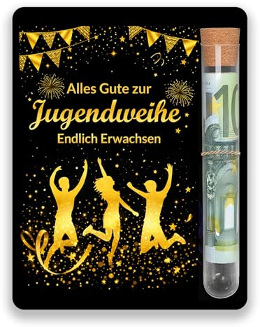 SqurHiet Jugendweihe Geschenke Junge, Jugendweihe Karte 10 x 13cm mit Reagenzglas, Jugendweihegeldgeschenk aus Holz, Originelle Verpackung für Geldgeschenke, Jugendweihegeldgeschenk für Junge Mädchen