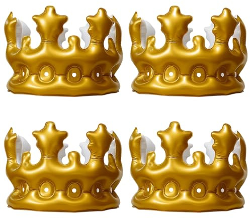 OhebEsx 4 Stück Geburtstagskrone, Geburtstagskrone Erwachsene, Aufblasbare Krone, König Prinzessin goldene Krone Accessoires, Kinder und Erwachsene Karneval Kostüm Accessoires, Geburtstag Dekoration