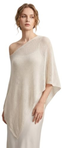 Poncho Donna Estivo Leggero in Maglia Asimmetrica, Coprispalle Trasparente Elegante per Abito da Sera, Copricostume Mare Protezione Solare Taglia Unica