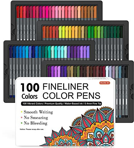 Shuttle Art 100 Fineliner, Filzstift Set mit 100 Farben und 0.4mm feiner Feder, für Erwachsene und Kinder auf Malbuch, Tagebuch zum Ausmalen, Zeichen, detaillierten Entwerfen, geeignet