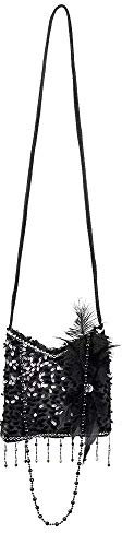 Boland 36000 - Handtasche Flapper, schwarz, Pailletten, Perlen, Federschmuck, Glitzer, Charleston, 20er Jahre, Karneval, Halloween, Fasching, Mottoparty, Verkleidung, Theater