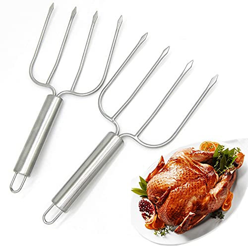 KAYCROWN Stainless Steel Turkey & Roast Lifters, Set of 2 - Poultry Lifters, Roaster Forks Great for Thanksgiving, Transfer Turkey or Ham Easily