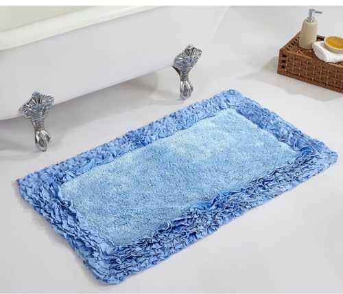 Better Trends 100% Cotton Bath Rug in Shaggy Border Collection - Ultra Soft, Plush, Absorbent, Tufted Bath Rug for Bathroom Floor, Shower & Sink, 24 x 40, Blue