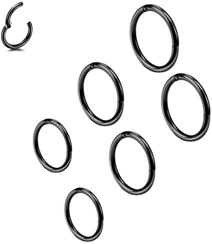 6 st. 6/8/10 mm 16 g rostfritt stål näsring svart dam herr septum clicker ring näsring set öron läppar näspiercing läppstift knorpel kreoler för män kvinnor