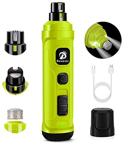 Bousnic Broyeur à Ongles pour Chien avec 2 lumières LED – Broyeur à Ongles Super Silencieux pour Animal de Compagnie Puissant Coupe-Ongles électrique à 2 Vitesses pour Chien et Chat