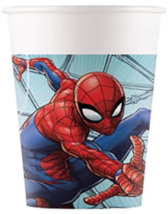 Procos 93468 Lot de 8 gobelets jetables en papier Motif Spiderman Team Up Capacité max. 200 ml