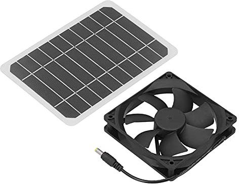 Garosa 6W Solarpanel mit Lüfter Solar Air Flow Fan Mini Ventilator Solarbetriebener Abluftventilator Monokristallines Silizium für Hund Katze Hühnerhaus Gewächshaus Schuppendächer