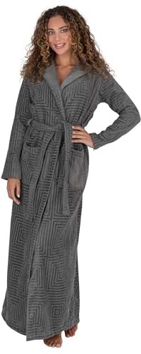 Be Relax Women’s Long Robe, Hooded Bathrobe, Shawl Collar Bathrobe, Full Length Belted Cotton Terry Bathrobes for Women (XXL, NEW-GREY-HOOD)
