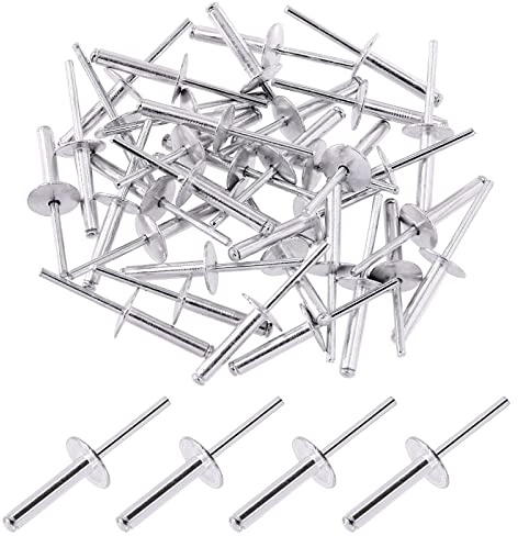Glarks 60Pcs 3/16 x 1 Large Flange Aluminum Blind Rivets Pop Rivets Set for Joining Metal Plate Pipe Automotive