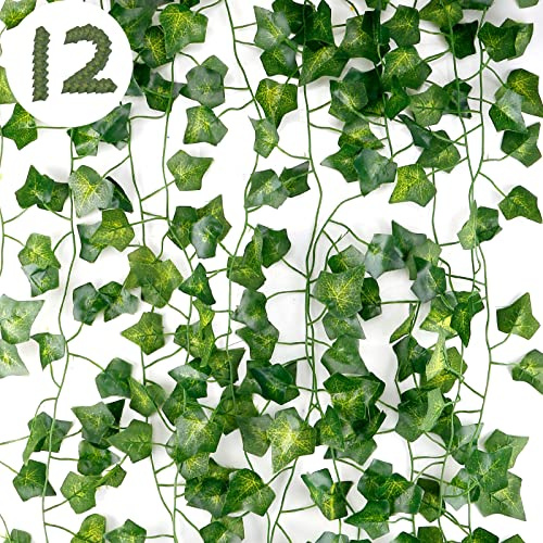 DazSpirit 12 enredaderas artificiales de hiedra, guirnalda de hojas de hiedra artificial de 84 pies, plantas colgantes de hojas de vid falsas, plantas de hiedra, oficina, decoración de pared