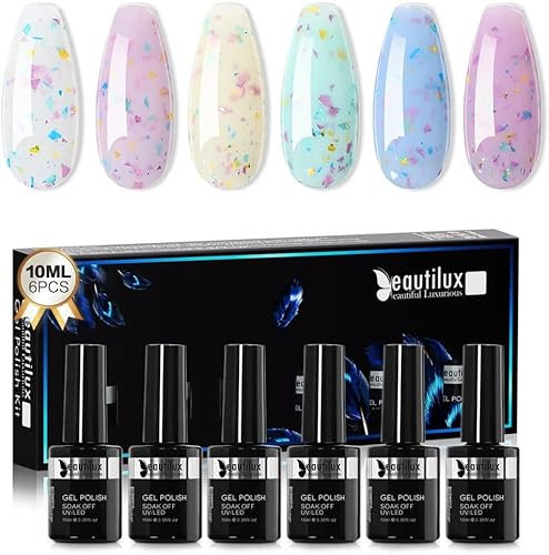 Beautilux Semipermanenter Gel Nagellack, 2-in-1 Gel, Macaroon Camouflage Rubber Base Coat, 6 x 10 ml (BRBTH-05)